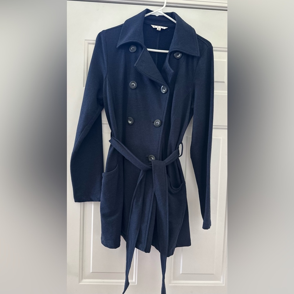 CAbi Navy Double-Breasted Belted Unlined Lightweight Piece